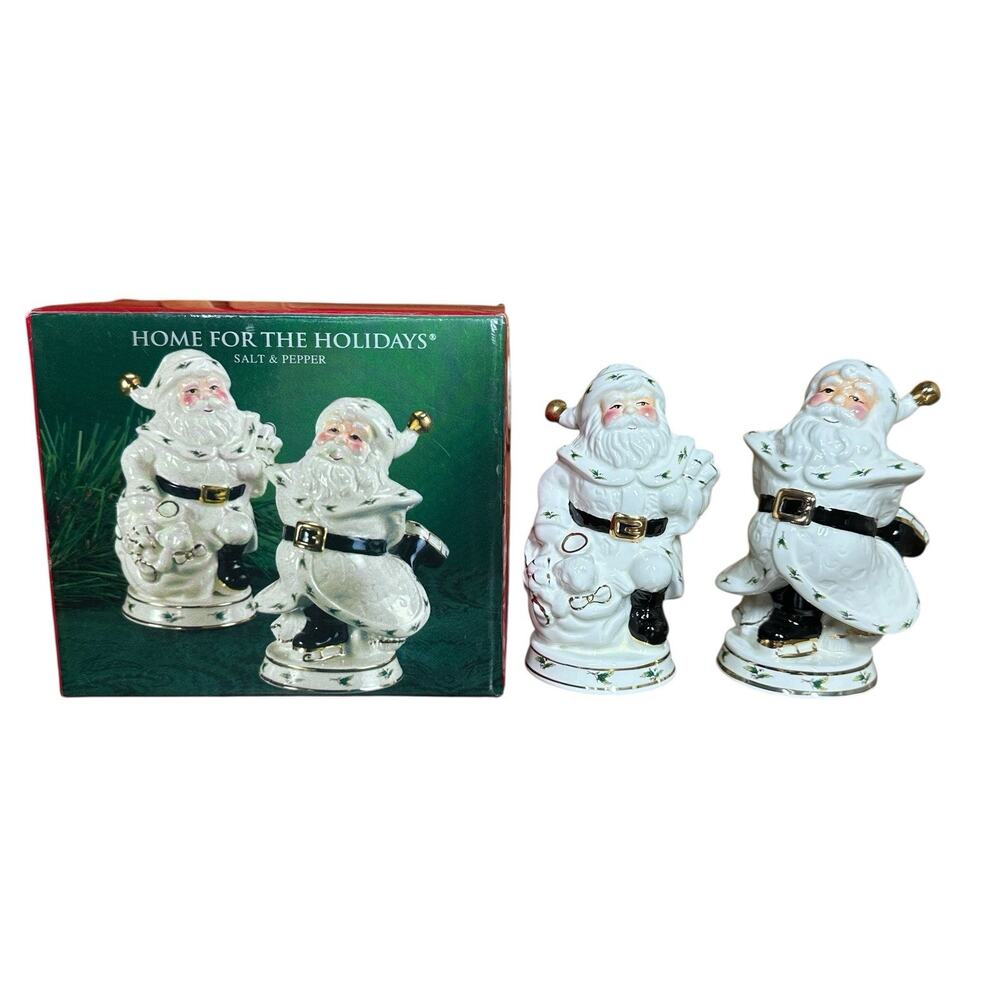 Vtg Home For the Holidays Macys Skating Santas Salt and Pepper Shakers 90s 1999